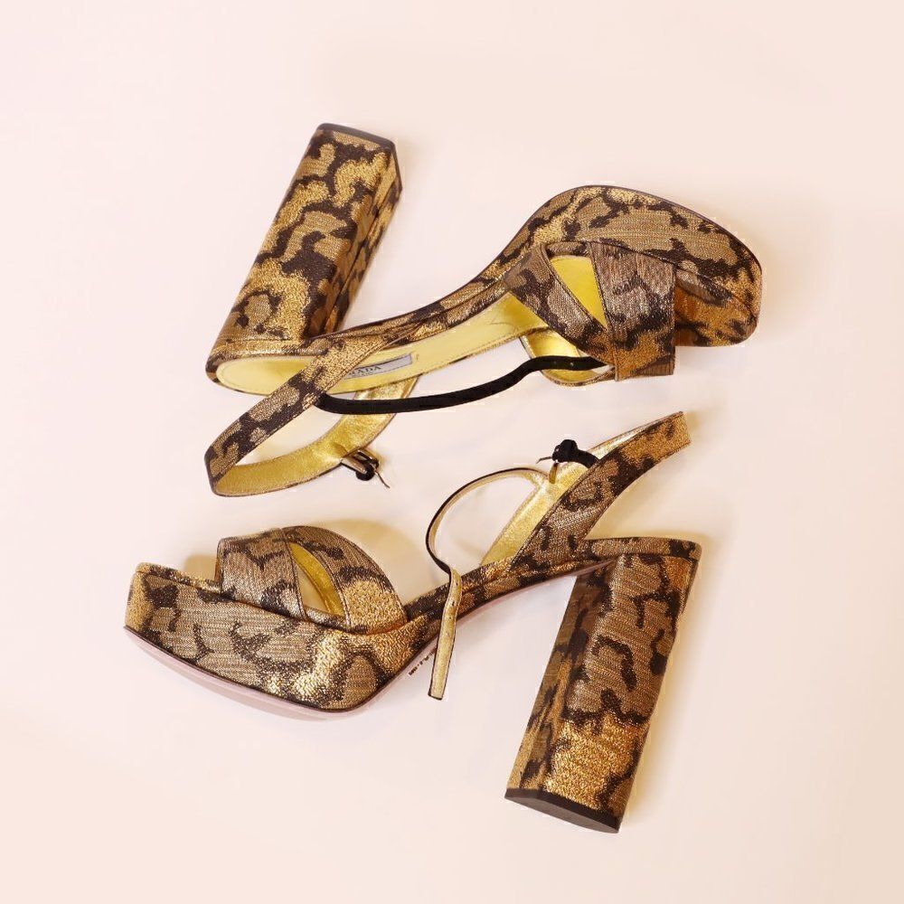NWT Prada Jacquard Platform Heeled Sandals Sz 9